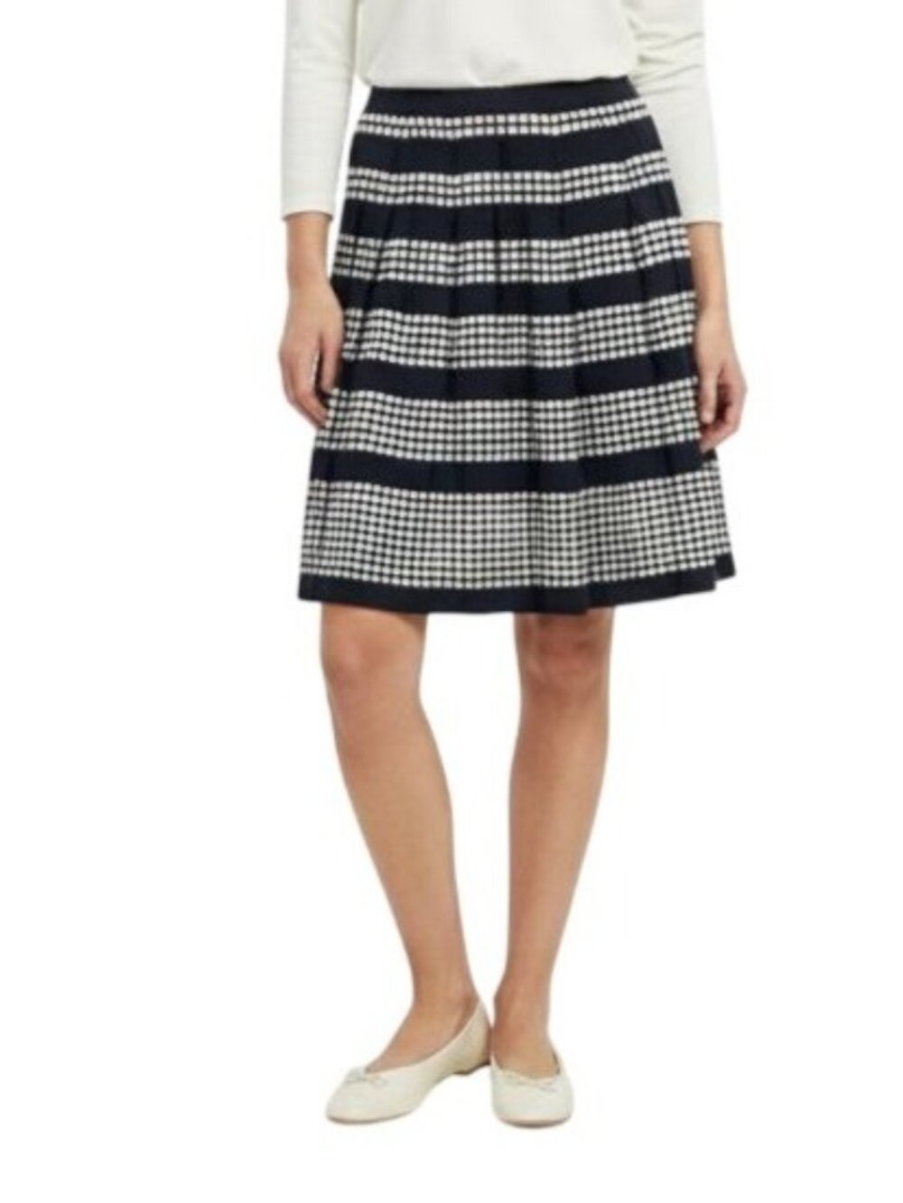 Talbots Petite Pleated Polka Dot Skirt - Navy & White Size 8P